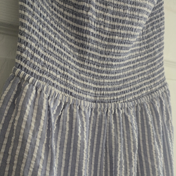 Lulu's Chasing Sunshine Blue and White Striped Seersucker Lace-Up Midi Dress - Picture 10 of 10